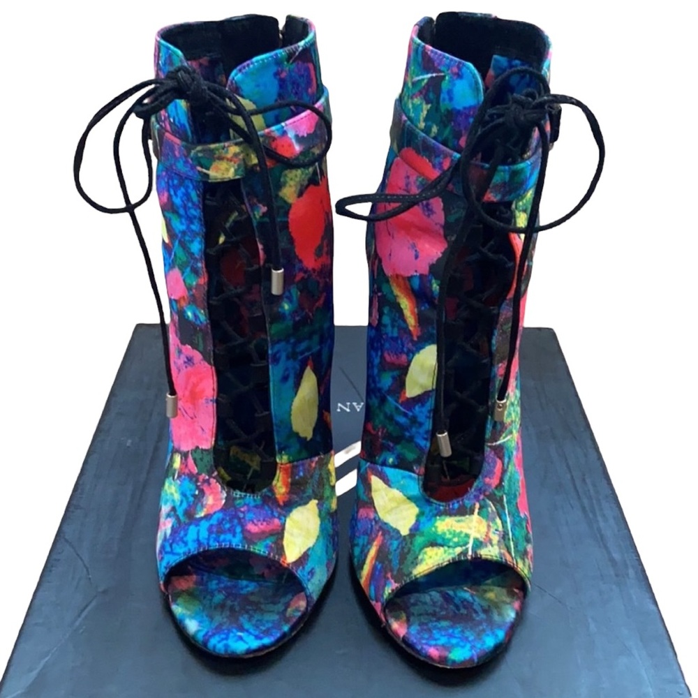 Brian Atwood Lindford Floral-Print Satin Bootie